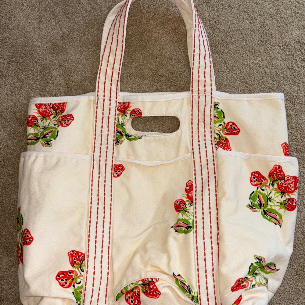 Free People Strawberry Print Cream Tote Bag